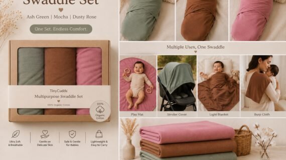 TinyCudds Complete Care Wrap Set | 3-Piece Multipurpose Baby Swaddle Set