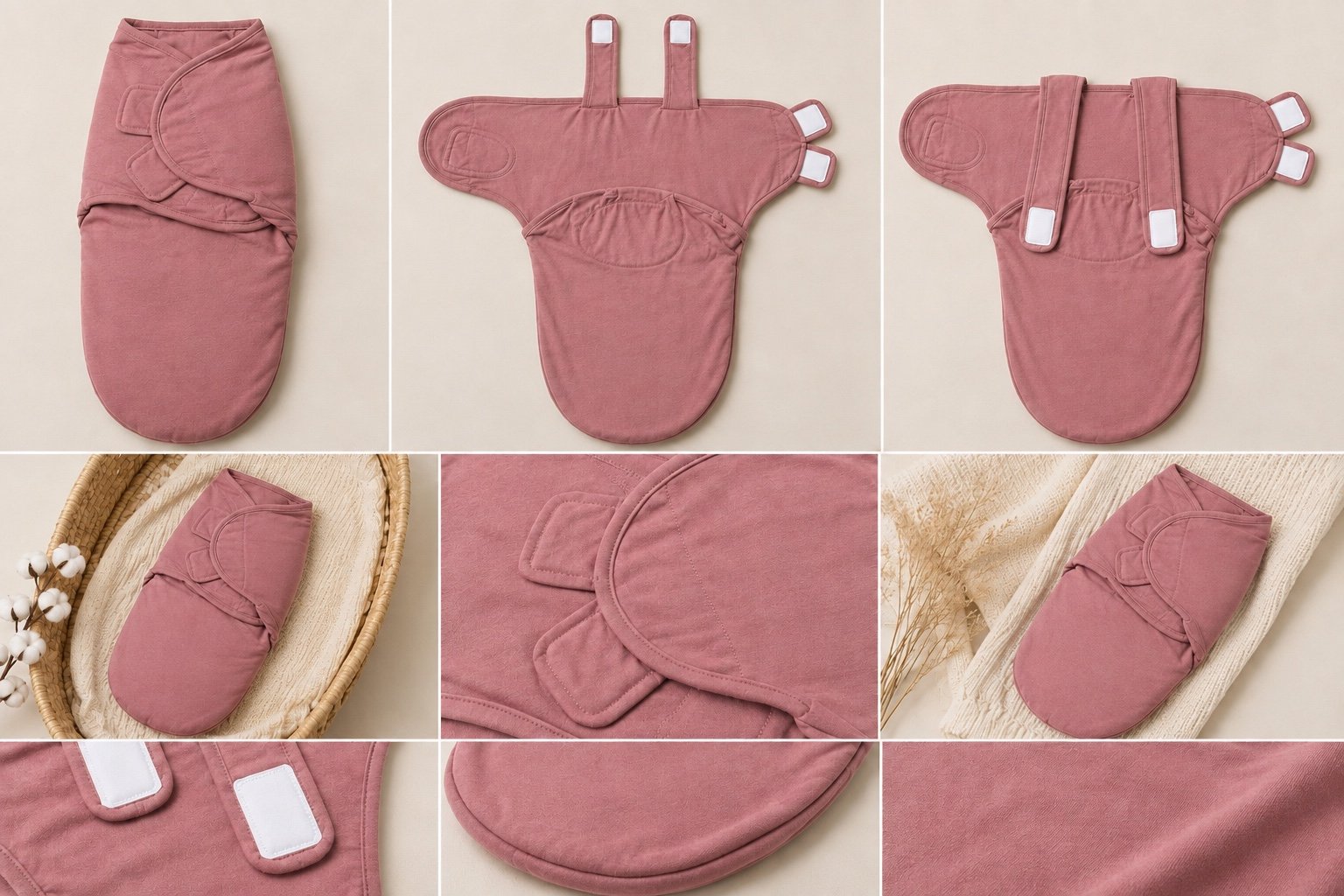 TinyCudds Cozy Wrap – Dusty Rose | Organic Cotton Baby Swaddle - Image 10