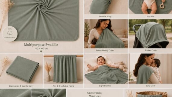 TinyCudds Care Wrap – Ash Green | Multipurpose Baby Swaddle