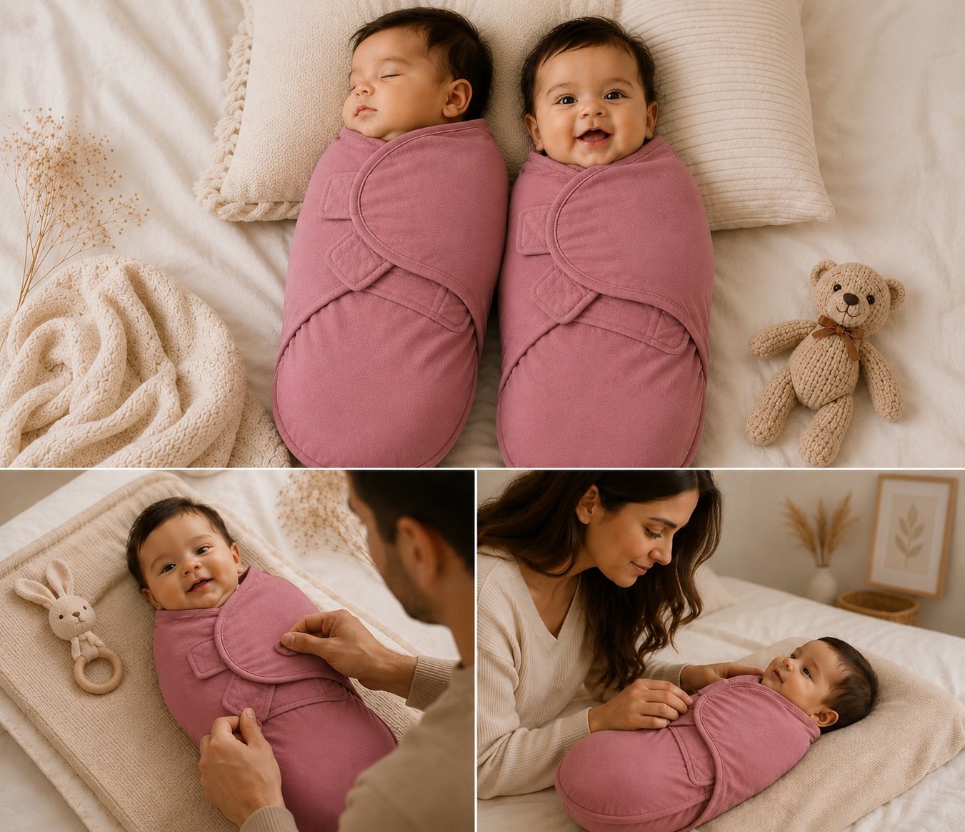 TinyCudds Cozy Wrap – Dusty Rose | Organic Cotton Baby Swaddle - Image 8