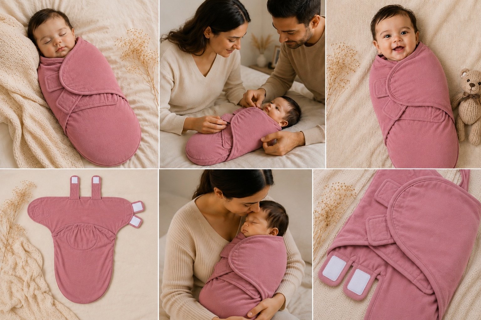 TinyCudds Cozy Wrap – Dusty Rose | Organic Cotton Baby Swaddle - Image 7
