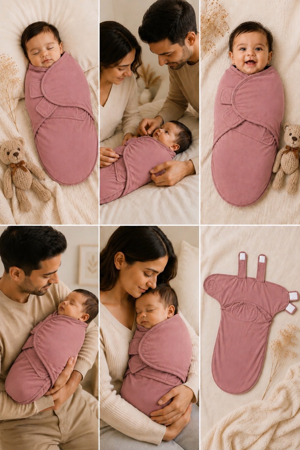 TinyCudds Cozy Wrap – Dusty Rose | Organic Cotton Baby Swaddle - Image 6