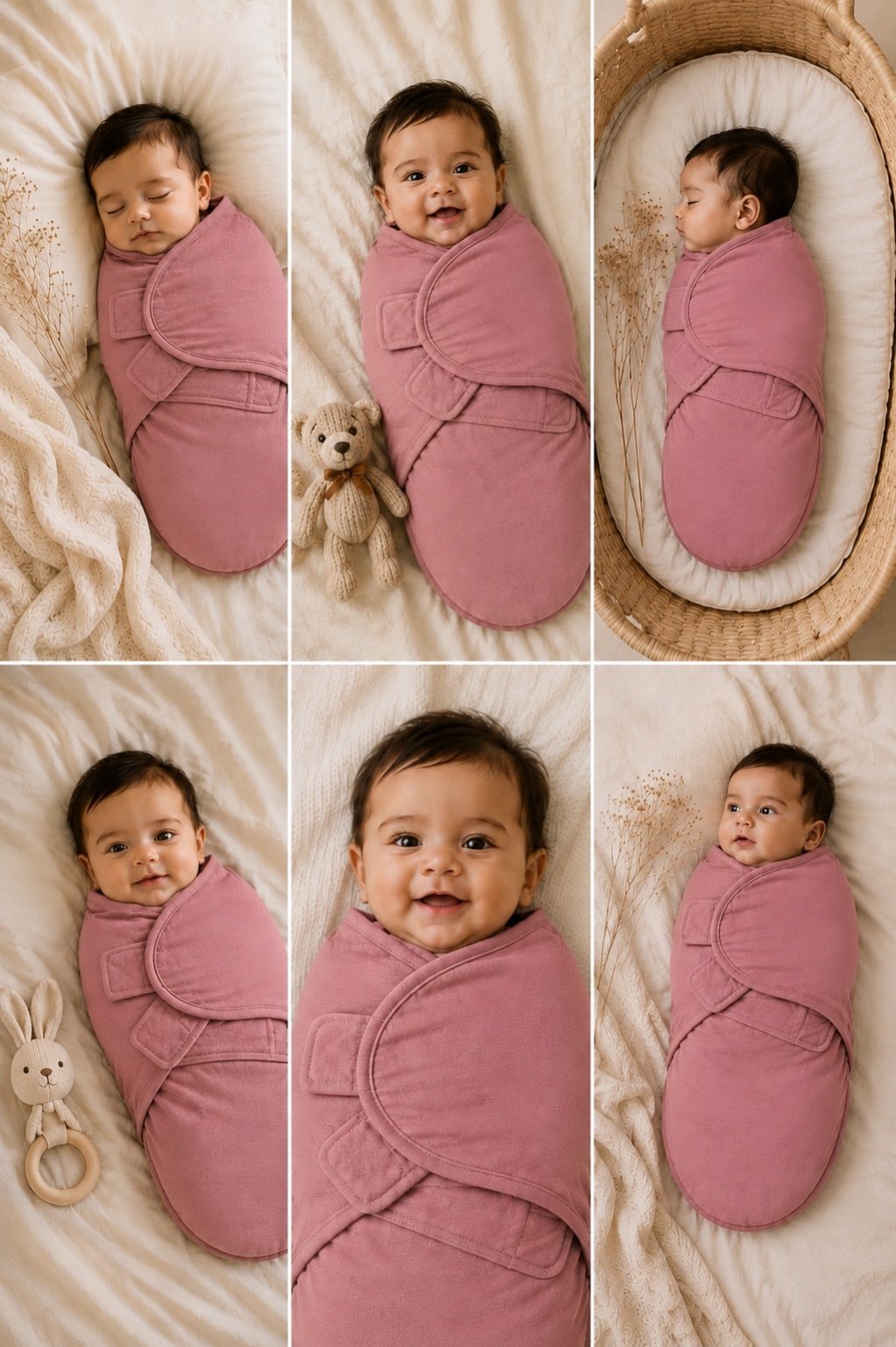 TinyCudds Cozy Wrap – Dusty Rose | Organic Cotton Baby Swaddle - Image 5