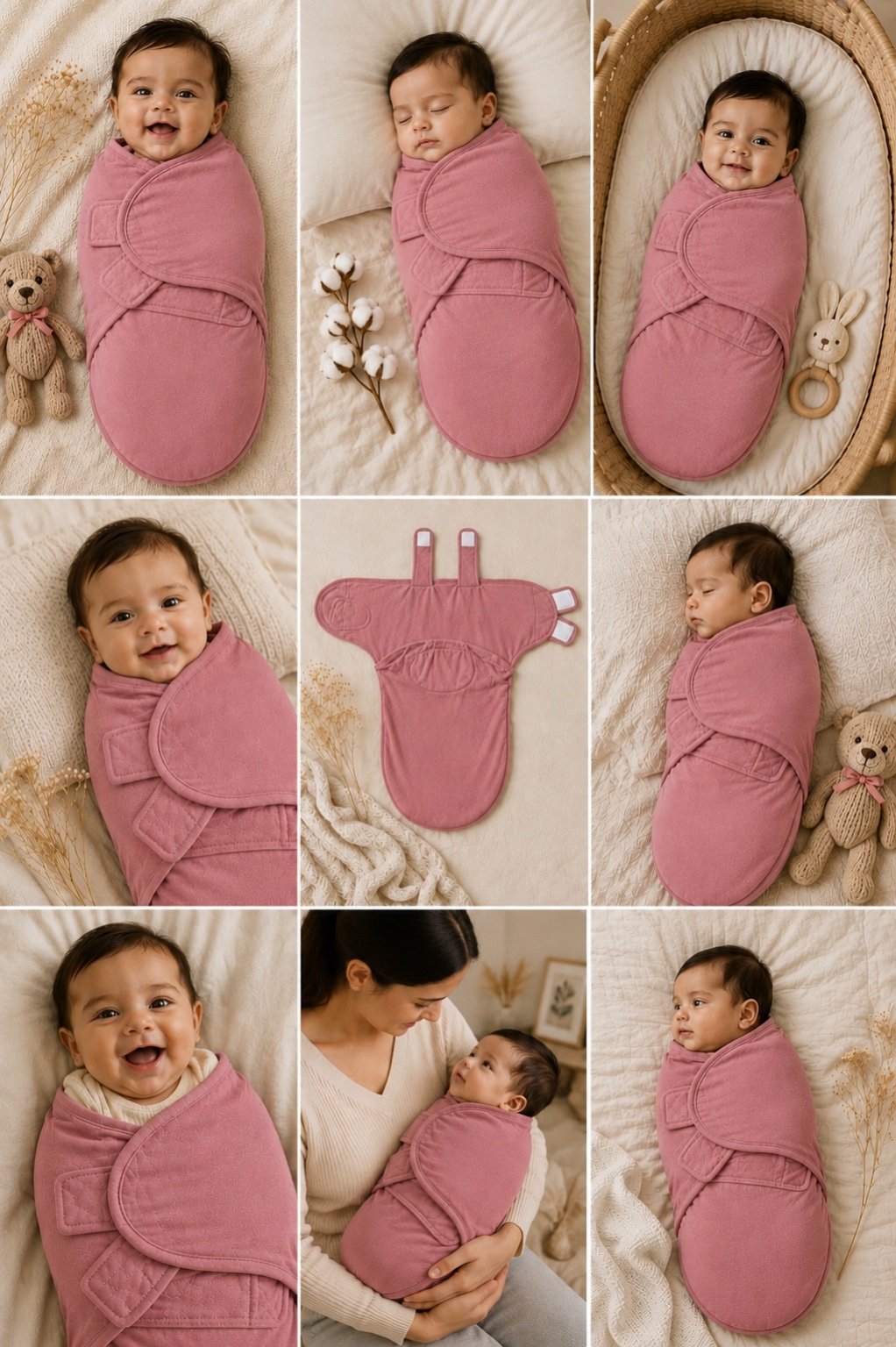 TinyCudds Cozy Wrap – Dusty Rose | Organic Cotton Baby Swaddle - Image 4