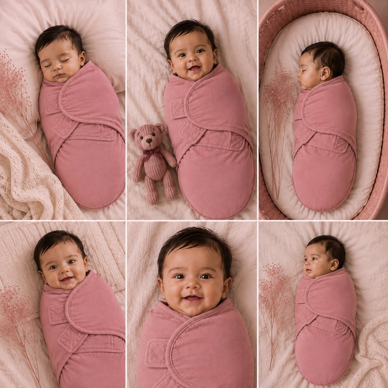 TinyCudds Cozy Wrap – Dusty Rose | Organic Cotton Baby Swaddle - Image 3