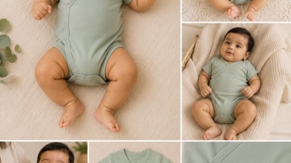 TinyCudds Gentle Snuggle Suit – Ash Green | Organic Cotton Baby Romper