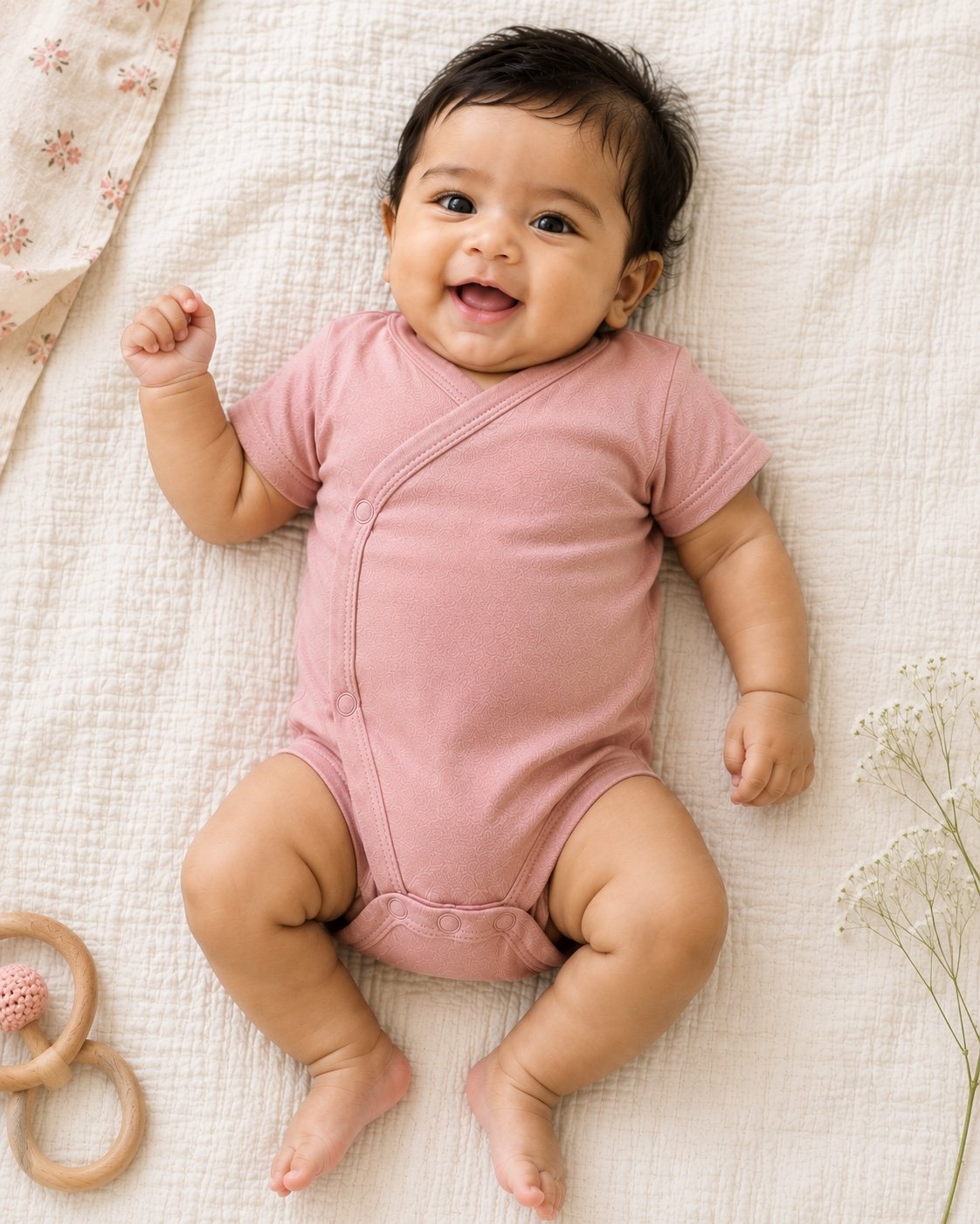 TinyCudds Gentle Snuggle Suit – Dusty Rose | Organic Cotton Baby Romper - Image 4