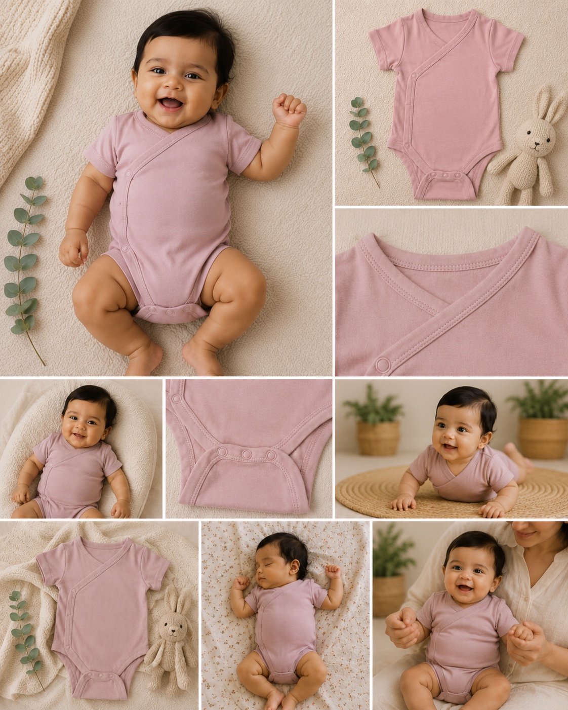 TinyCudds Gentle Snuggle Suit – Dusty Rose | Organic Cotton Baby Romper