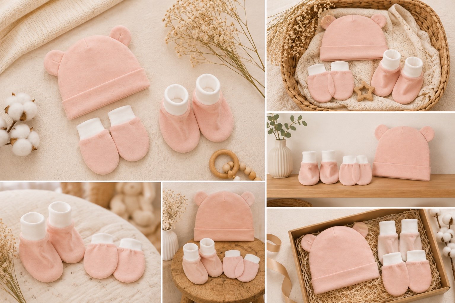 TinyCudds First Hug Set – Dusty Rose | 3-Piece Baby Essentials Set