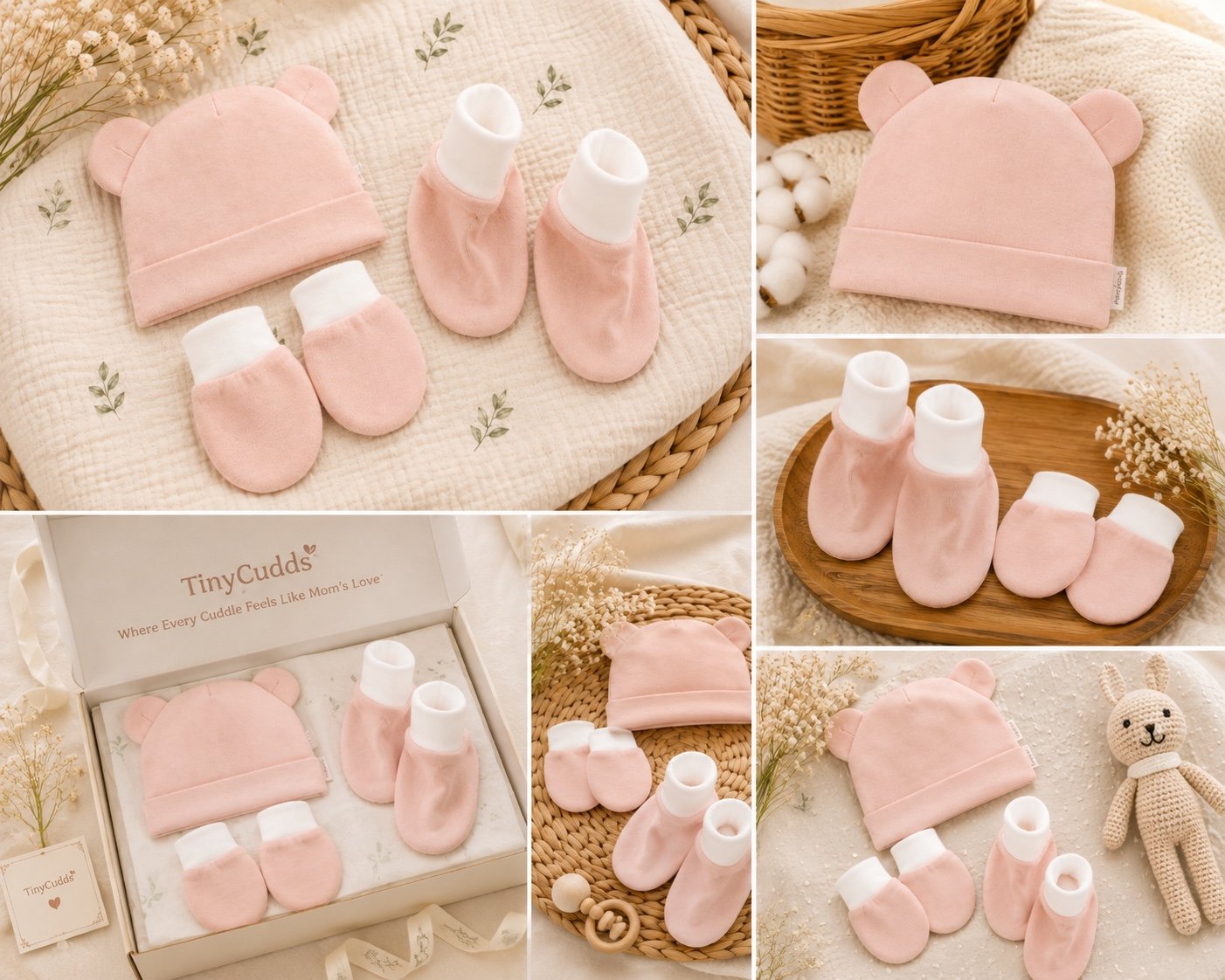 TinyCudds First Hug Set – Dusty Rose | 3-Piece Baby Essentials Set - Image 2