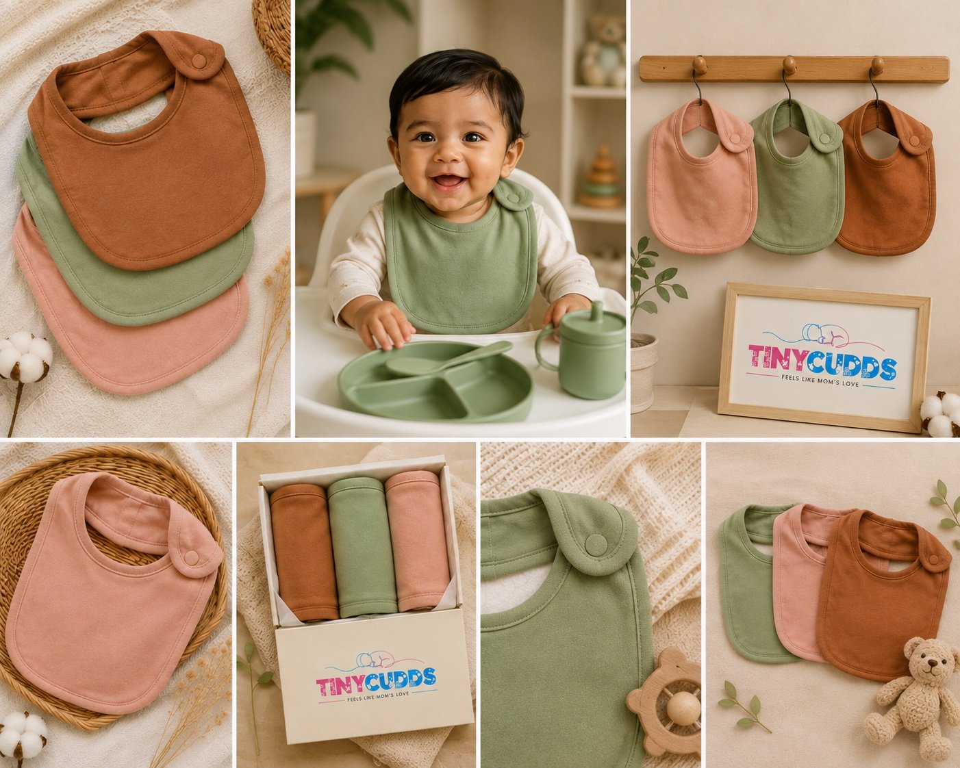 TinyCudds Happy Mealtime Set | 3-Piece Baby Bib Set