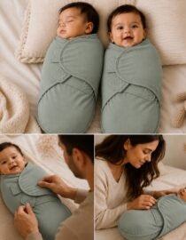 TinyCudds Cozy Wrap – Ash Green | Organic Cotton Baby Swaddle