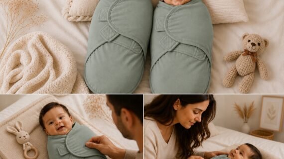 TinyCudds Cozy Wrap – Ash Green | Organic Cotton Baby Swaddle
