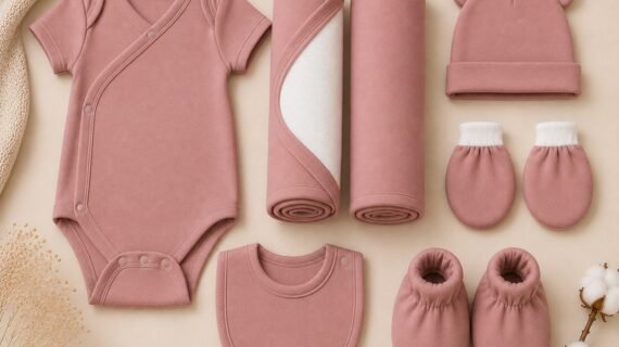 TinyCudds Welcome Little One Gift Box – Dusty Rose | 7-Piece Baby Gift Set
